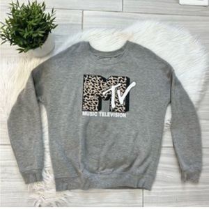 MTV Music Television Cheetah Leopard Print Logo Hoodie Sweatshirt